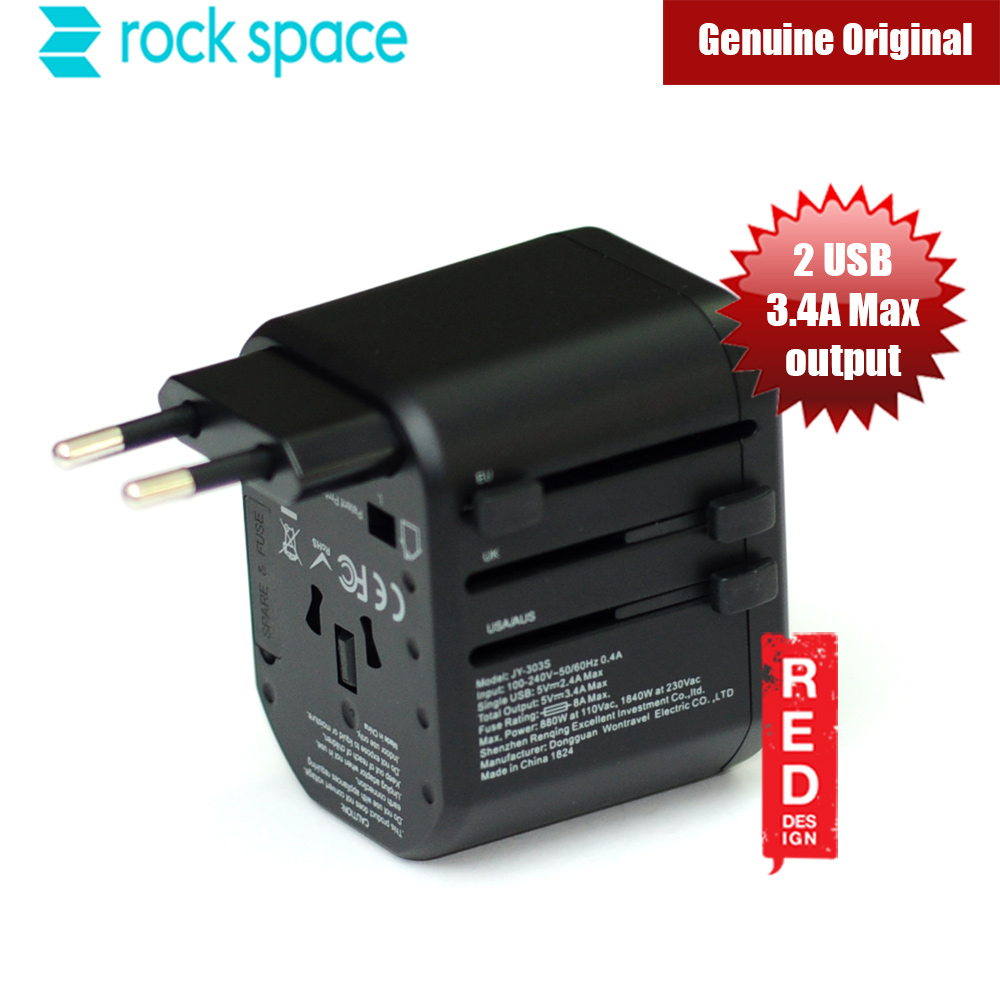 Picture of Rock Multifunctional Plug Travel Charger with 2 USB 3.4A Max Output (Black)