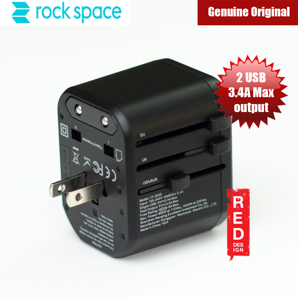 Picture of Rock Multifunctional Plug Travel Charger with 2 USB 3.4A Max Output (Black)