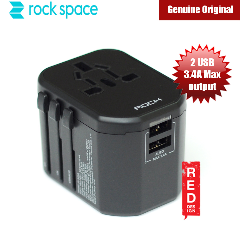 Picture of Rock Multifunctional Plug Travel Charger with 2 USB 3.4A Max Output (Black)