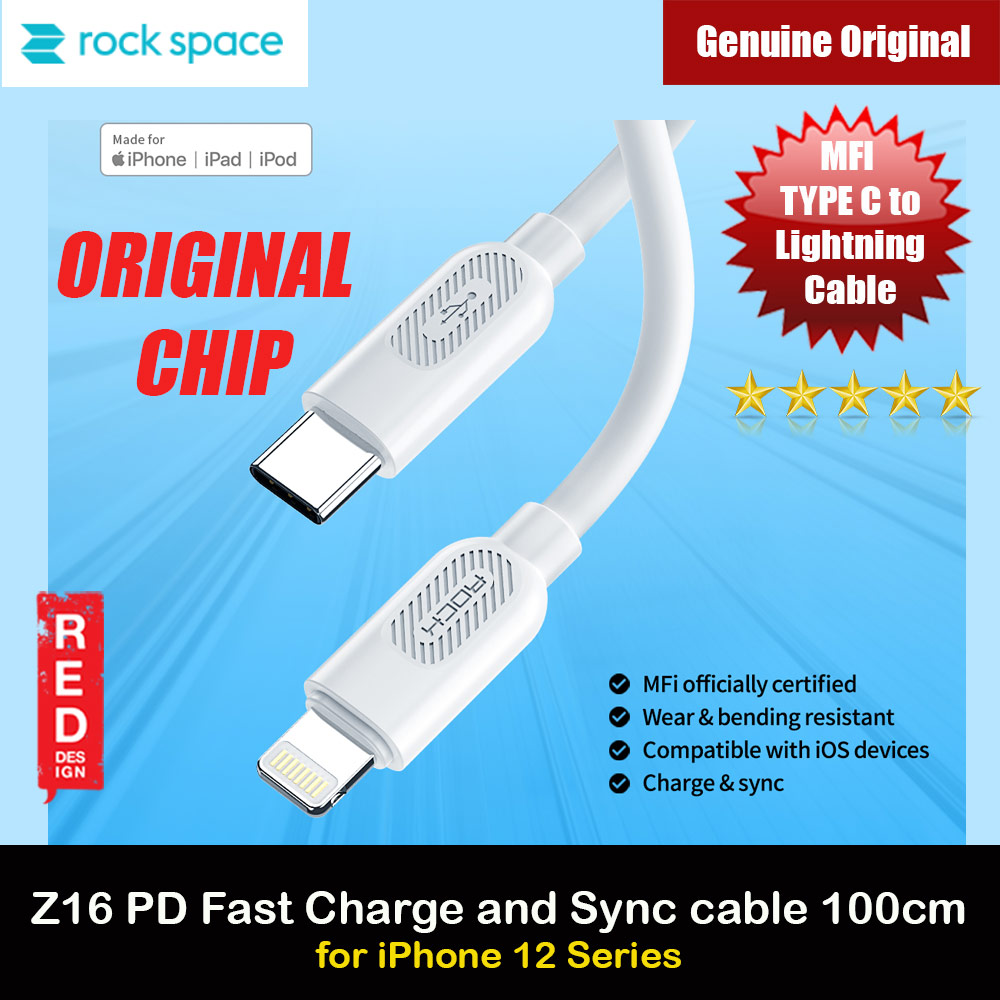 Picture of Rock High Quaity MFI Certified Original Chip PD 20W Fast Charge Type C to Lightning Cable for iPhone 11 Pro Max iPhone 12 Pro Max 100cm  (White)