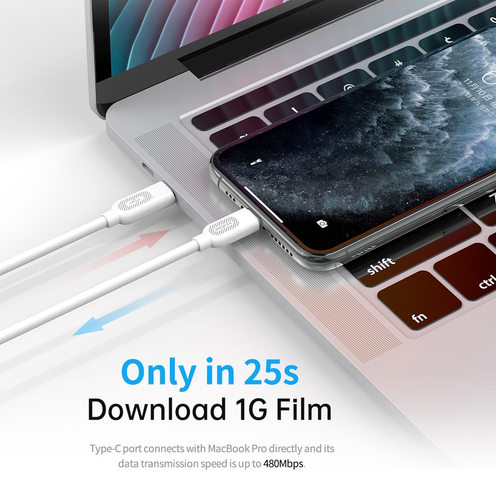 Picture of Rock High Quaity MFI Certified Original Chip PD 20W Fast Charge Type C to Lightning Cable for iPhone 11 Pro Max iPhone 12 Pro Max 100cm  (White)