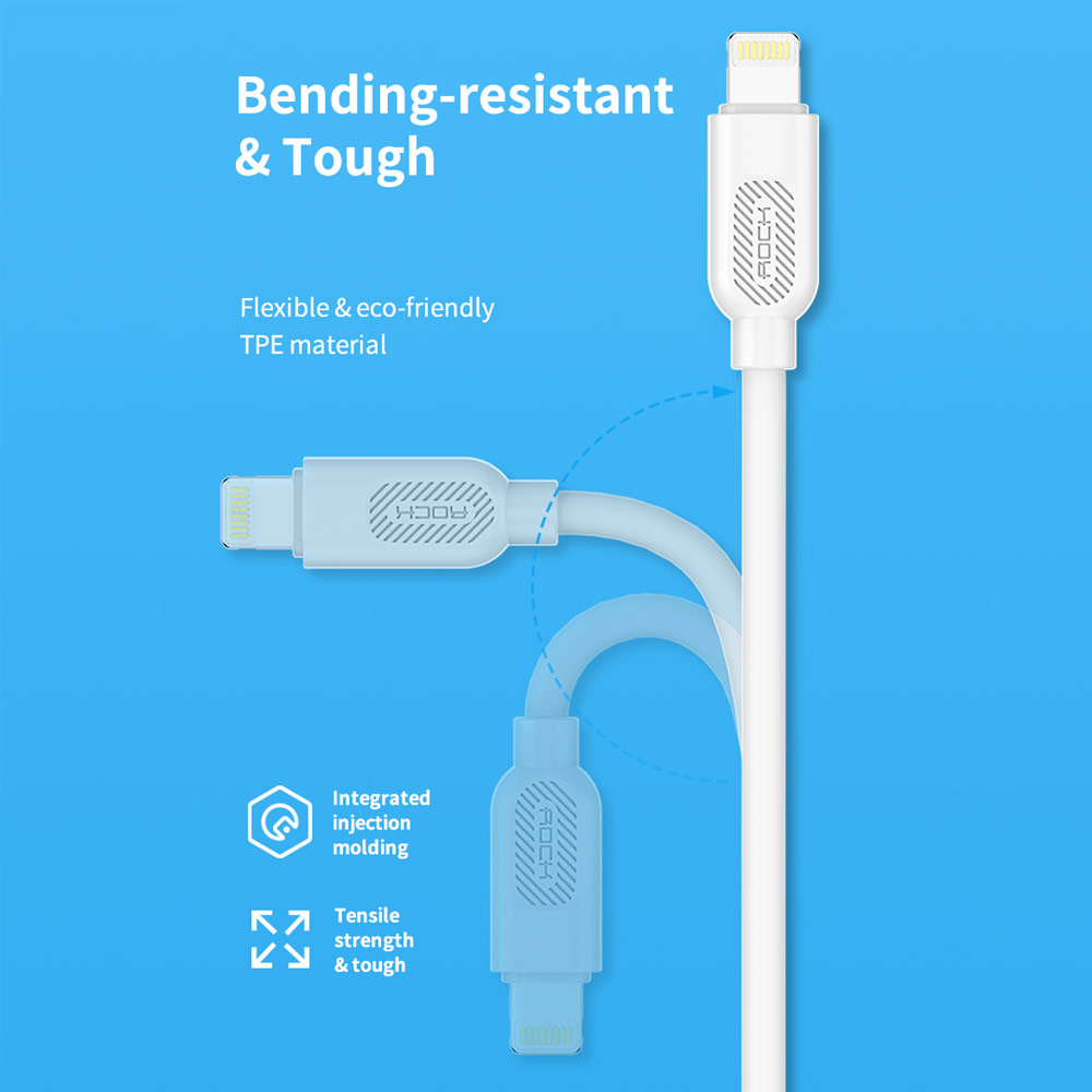 Picture of Rock High Quaity MFI Certified Original Chip PD 20W Fast Charge Type C to Lightning Cable for iPhone 11 Pro Max iPhone 12 Pro Max 100cm  (White)
