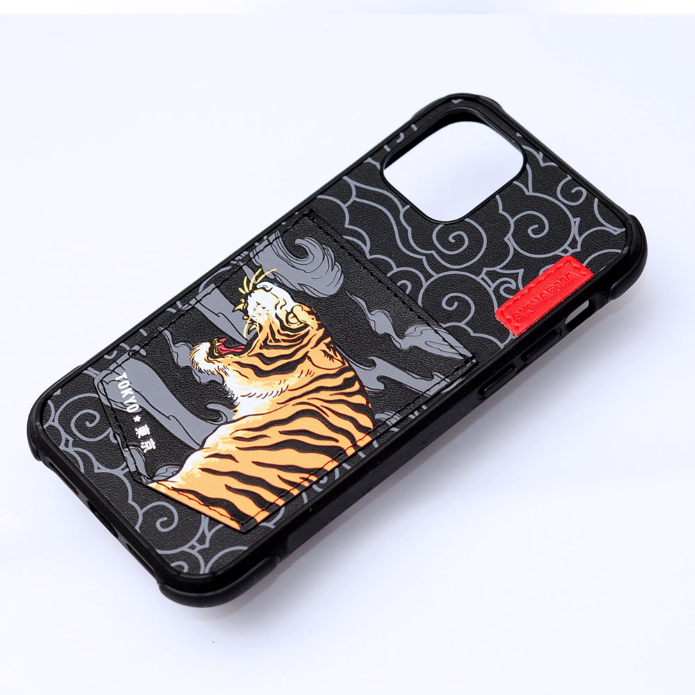 Picture of Apple iPhone 12 6.1 Case | Skinarma Leatherette Back Case Designed With Integrated Card Pocket for iPhone 12 iPhone 12 Pro 6.1 (Tiger)