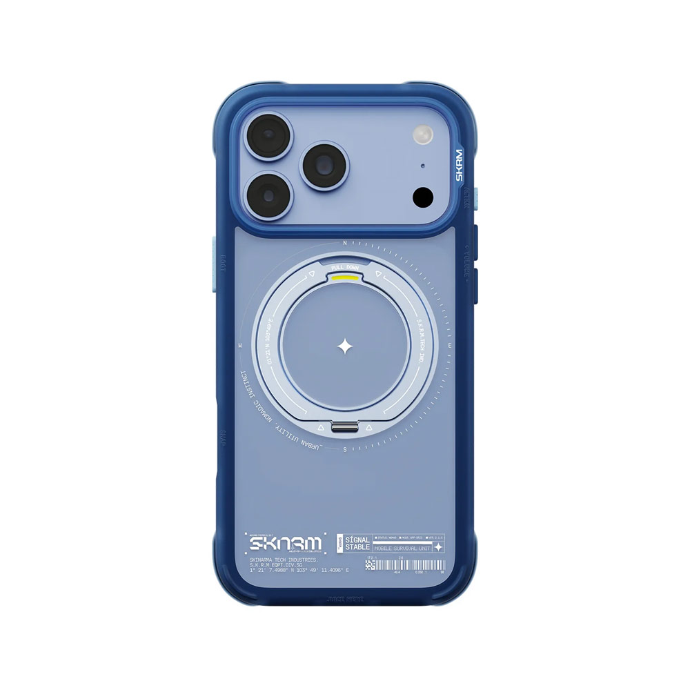 Picture of Apple iPhone 18 Pro Max Case | Skinarma Atlas Magnetic Charge 360° Rotatable Kickstand Drop Protection Case for iPhone 18 Pro Max 6.9 - Blue