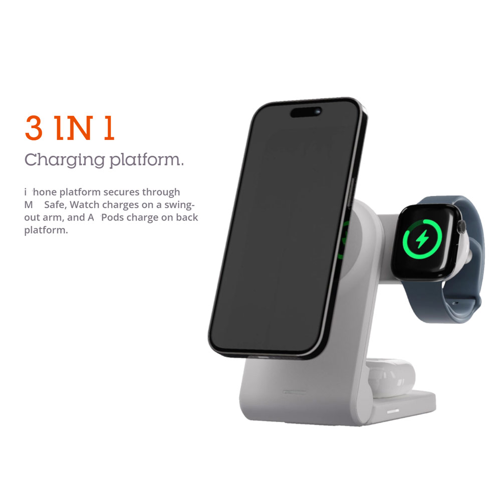 Picture of Apple Airpods 1  | STM Goods ChargeTreeMag 3 in 1 Wireless Charging Station Max 15W for Smartphone from iPhone 12 iPhone 15 Pro Max Airpods Pro Apple Watch (Black)