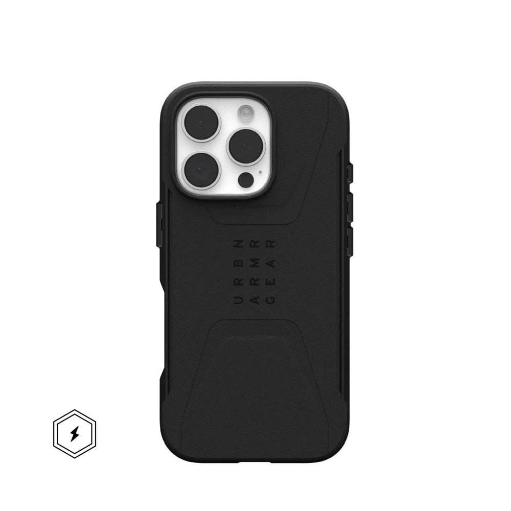 Picture of Apple iPhone 16 Pro 6.3 Case | UAG Civilian Magsafe Drop Proof Shock Absorbing Drop Protection Case Case for iPhone 16 Pro 6.3 (Black)