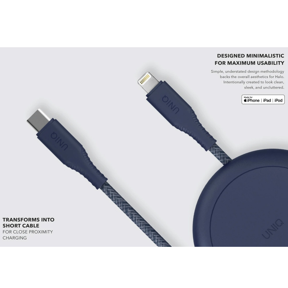 Picture of Uniq Halo Tough Reinforced Charging Cable with Smart Cable Organizer MFI Certified USB C to Lightning Cable 3A Fast Charge 18W Power Deliver Fast Charge Cable for iPhone 11 Pro iPhone 11 Pro Max (Black)