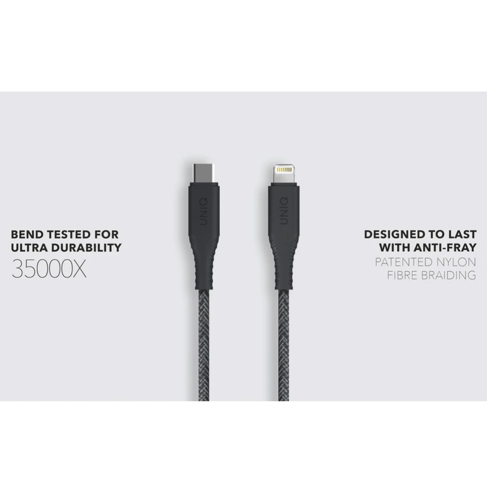 Picture of Uniq Halo Tough Reinforced Charging Cable with Smart Cable Organizer MFI Certified USB C to Lightning Cable 3A Fast Charge 18W Power Deliver Fast Charge Cable for iPhone 11 Pro iPhone 11 Pro Max (Black)