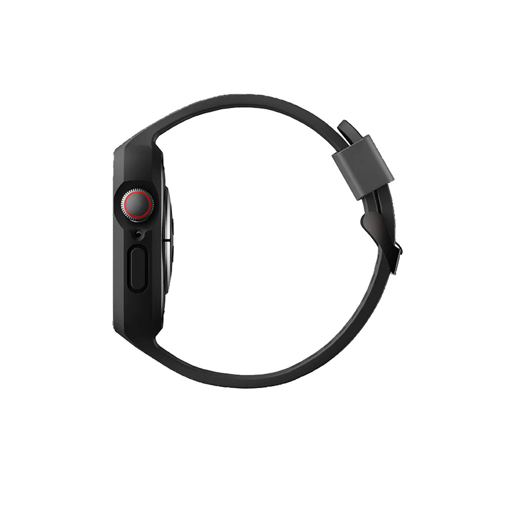 Picture of Apple Watch 44mm Case | Uniq Monus 2 in 1 Unibody Soft Lightweight Waterproof Hybrid Strap Case for Apple Watch 45mm 44mm Series 5 6 7 SE (Black)