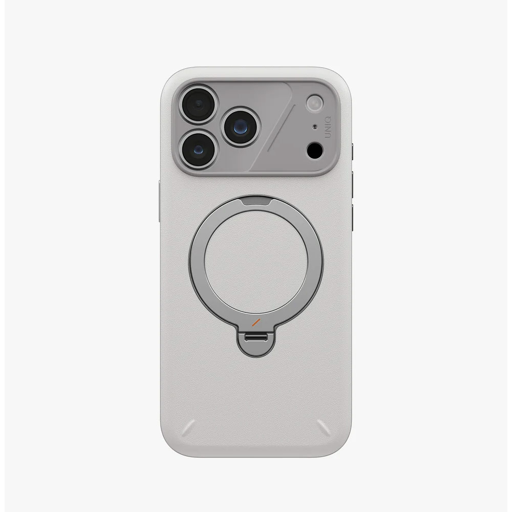 Picture of Apple iPhone 18 Pro Max Case | Uniq Elix 360 Kickstand Leather Drop Protection Magnetic Case with Camera Control Button for iPhone 18 Pro Max  - Cloud Stone