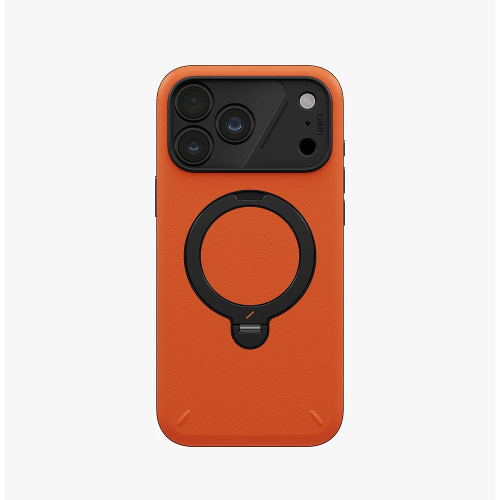 Picture of Apple iPhone 18 Pro Max Case | Uniq Elix 360 Kickstand Leather Drop Protection Magnetic Case with Camera Control Button for iPhone 18 Pro Max  - Volt Orange