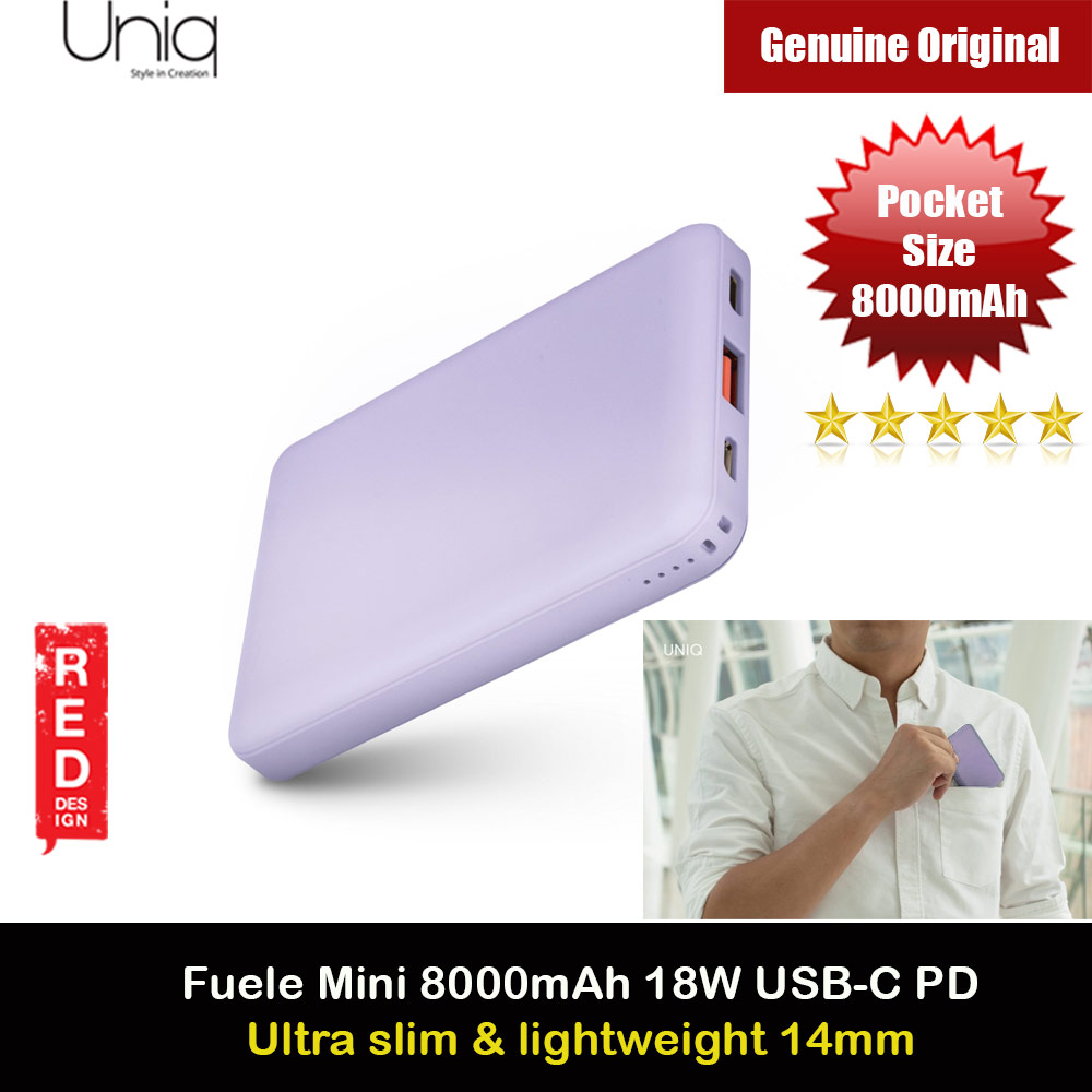 Picture of Uniq FUELE MINI POCKETSLIM 18W Power Delivery Fast Charge Power Bank Travel Slim Power Bank with Type C Fast Charge Input Output (Lavender Purple) Red Design- Red Design Cases, Red Design Covers, iPad Cases and a wide selection of Red Design Accessories in Malaysia, Sabah, Sarawak and Singapore 