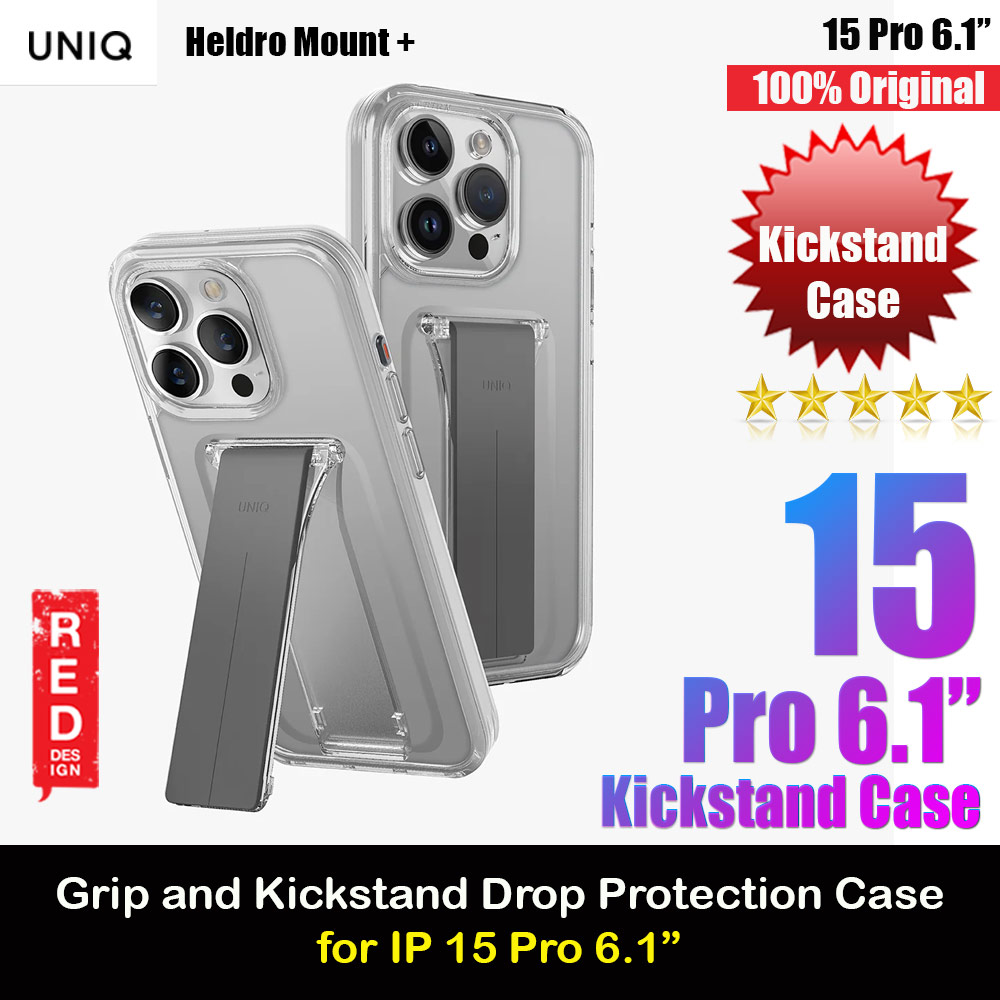 Picture of Uniq Heldro Mount Plus Free Grip Flex Grip Kickstand Drop Protection Case with Wrist Strap for iPhone 15 Pro  6.1 (Clear) Apple iPhone 15 Pro 6.1- Apple iPhone 15 Pro 6.1 Cases, Apple iPhone 15 Pro 6.1 Covers, iPad Cases and a wide selection of Apple iPhone 15 Pro 6.1 Accessories in Malaysia, Sabah, Sarawak and Singapore 