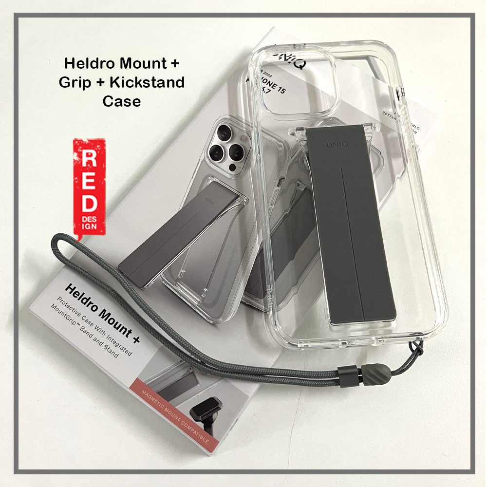 Picture of Apple iPhone 15 Pro Max 6.7 Case | Uniq Heldro Mount Plus Free Grip Flex Grip Kickstand Drop Protection Case with Wrist Strap for iPhone 15 Pro Max 6.7 (Clear)