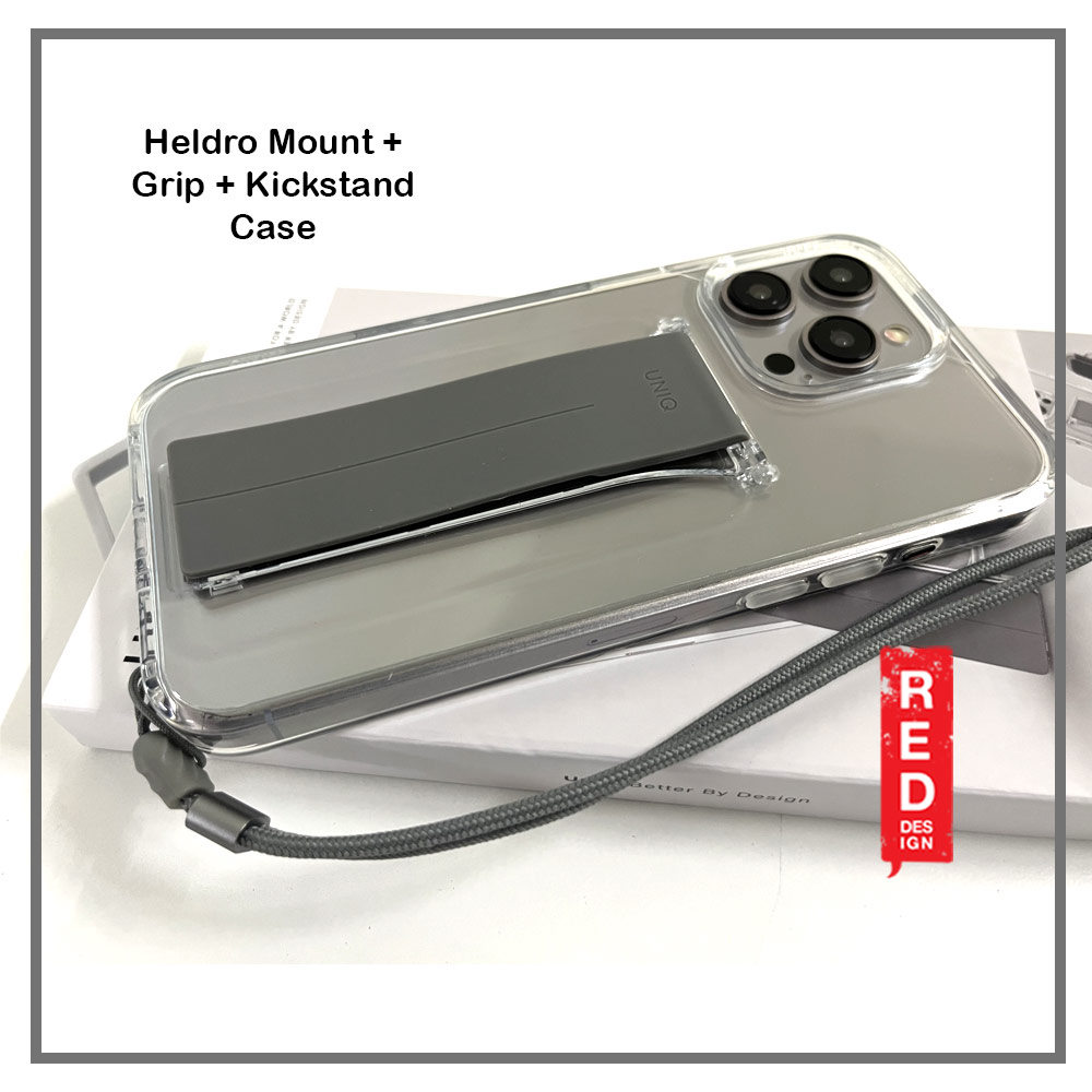 Picture of Apple iPhone 15 Pro Max 6.7 Case | Uniq Heldro Mount Plus Free Grip Flex Grip Kickstand Drop Protection Case with Wrist Strap for iPhone 15 Pro Max 6.7 (Clear)