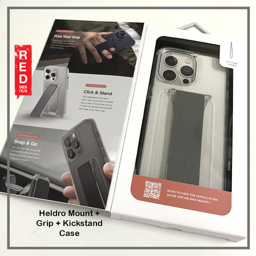 Picture of Apple iPhone 15 Pro Max 6.7 Case | Uniq Heldro Mount Plus Free Grip Flex Grip Kickstand Drop Protection Case with Wrist Strap for iPhone 15 Pro Max 6.7 (Clear)