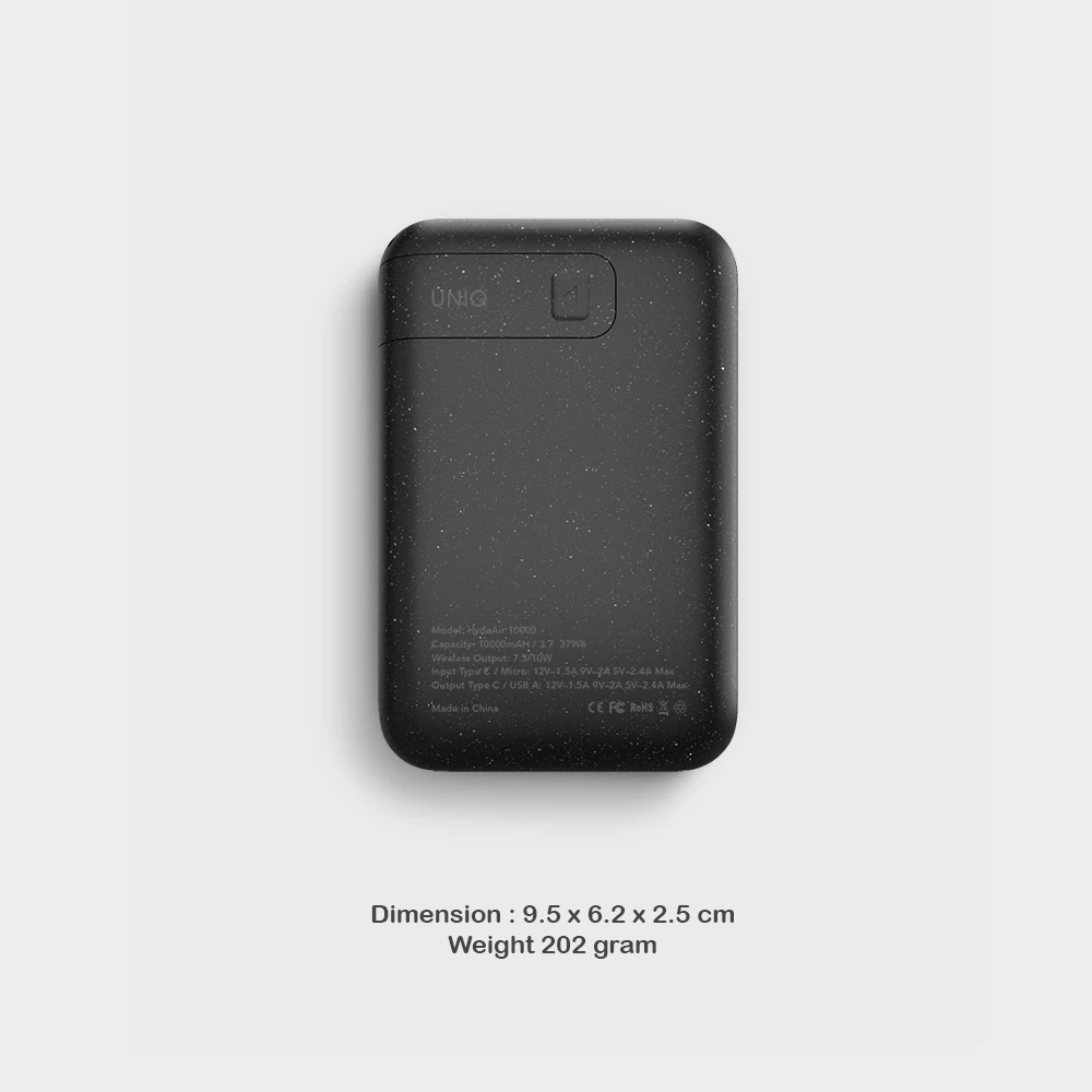 Picture of Uniq Hyde Air 18W Power Delivery Fast Charge Wireless Power Bank with Type C Fast Charge Input Output for iPhone iPad Airpods Airpods Pro (Black)