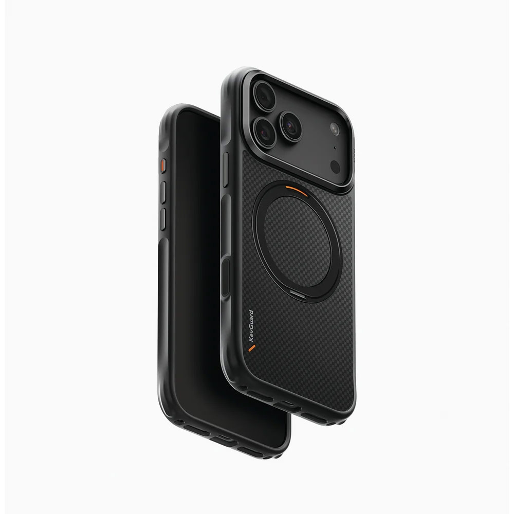 Picture of Apple iPhone 18 Pro Max Case | Uniq Keva Mov 360 Kickstand Aramid Magnetic Protection Case with Camera Control Button for iPhone 18 Pro Max - Carbon Black