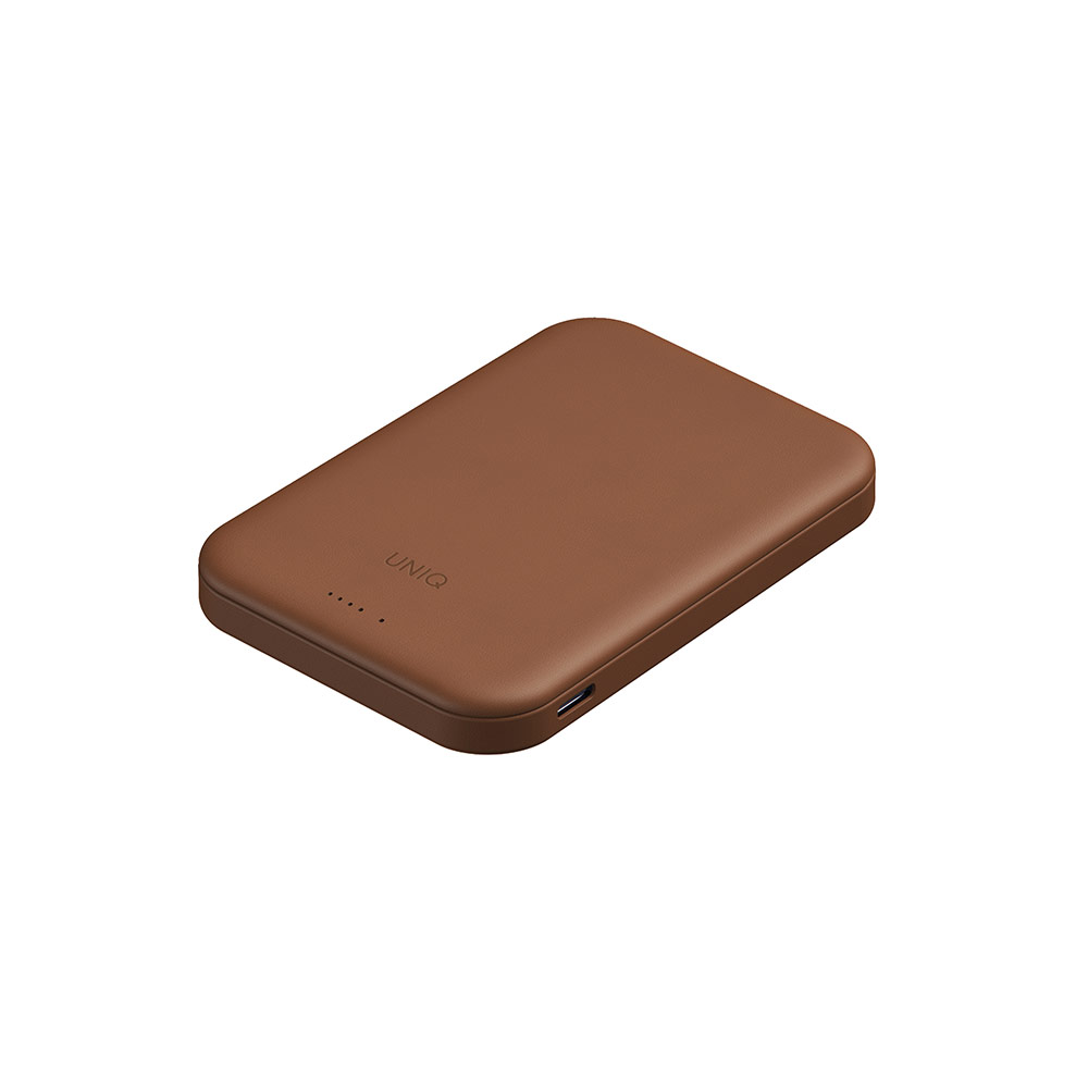 Picture of Uniq Lyden Lexa Super Ultra Slim Thin Pocket Small Size 5000mah Premium Leatherette Magnetic Power Bank MCMC Approved (Caramel)