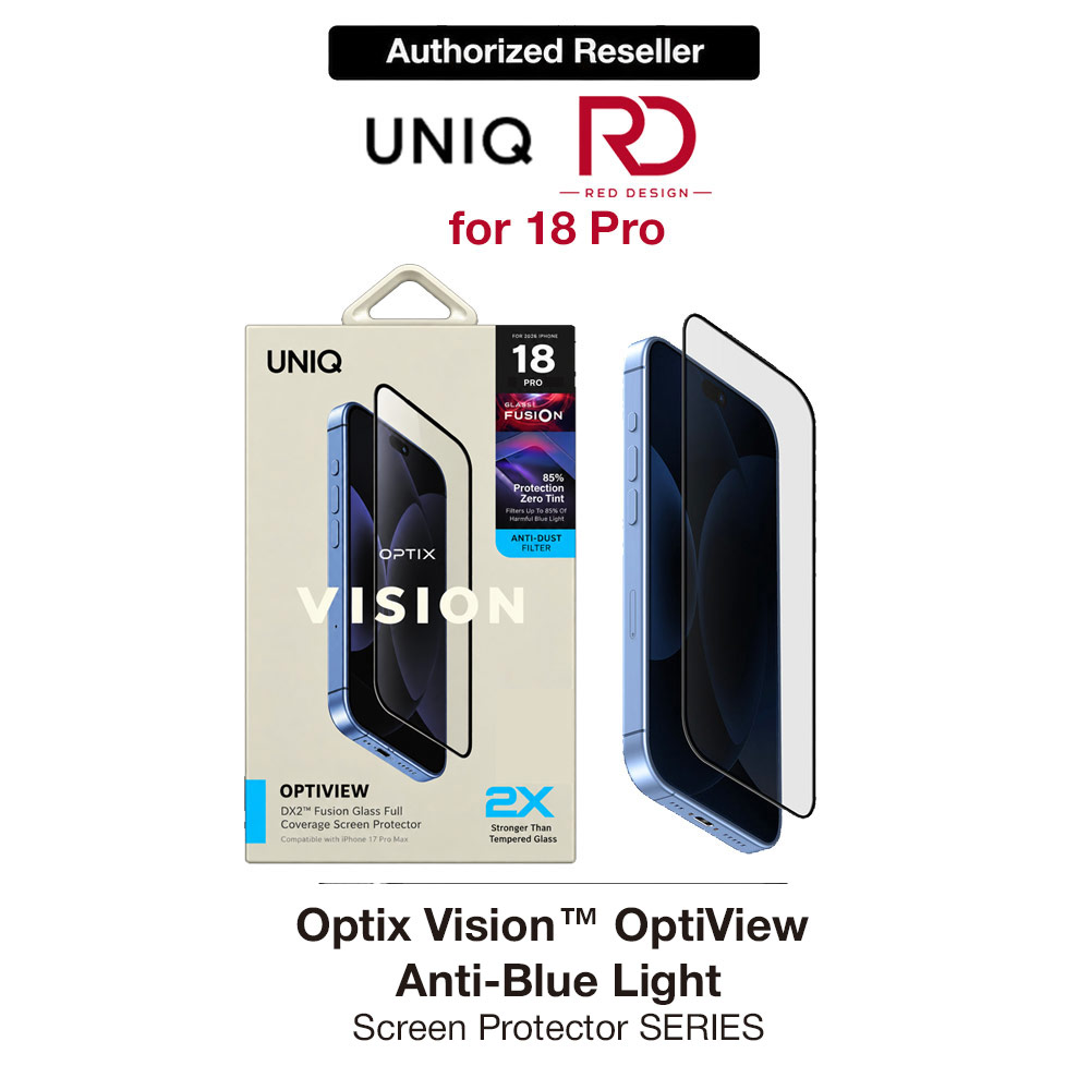 Picture of Uniq Optix Vision OptiView Anti Blue Light Tempered Glass Screen Protector for iPhone 18 Pro - Anti Blue Light Apple iPhone 18 Pro- Apple iPhone 18 Pro Cases, Apple iPhone 18 Pro Covers, iPad Cases and a wide selection of Apple iPhone 18 Pro Accessories in Malaysia, Sabah, Sarawak and Singapore 