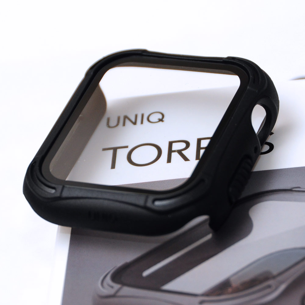 Picture of Apple Watch 44mm Case | Uniq Torres Ultra Tough Hybrid Series Case with High Sensitivity Touch 9H Tempered Glass for Apple Watch 44mm (Black)