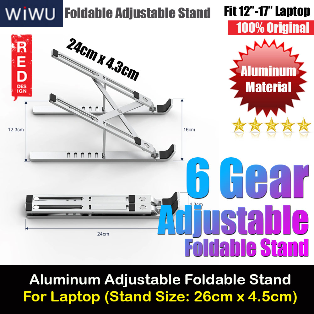 Picture of Wiwu Small Compact Portable Adjustable Angle Height Foldable Easy Travel Carry Stable Anti Slip Aluminum Alloy Laptop Stand Heat Dissipation for 12" 13" 14" 15" Apple MacBook Pro Laptops Notebook (Aluminum) Red Design- Red Design Cases, Red Design Covers, iPad Cases and a wide selection of Red Design Accessories in Malaysia, Sabah, Sarawak and Singapore 