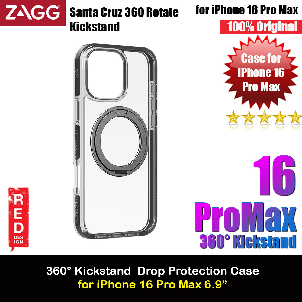 Picture of Apple iPhone 16 Pro Max 6.9 Case | Zagg Santa Cruz Snap 360 Degree Kickstand Phone Ring Magnetic Drop Protection Case for iPhone 16 Pro Max 6.9 (Black)