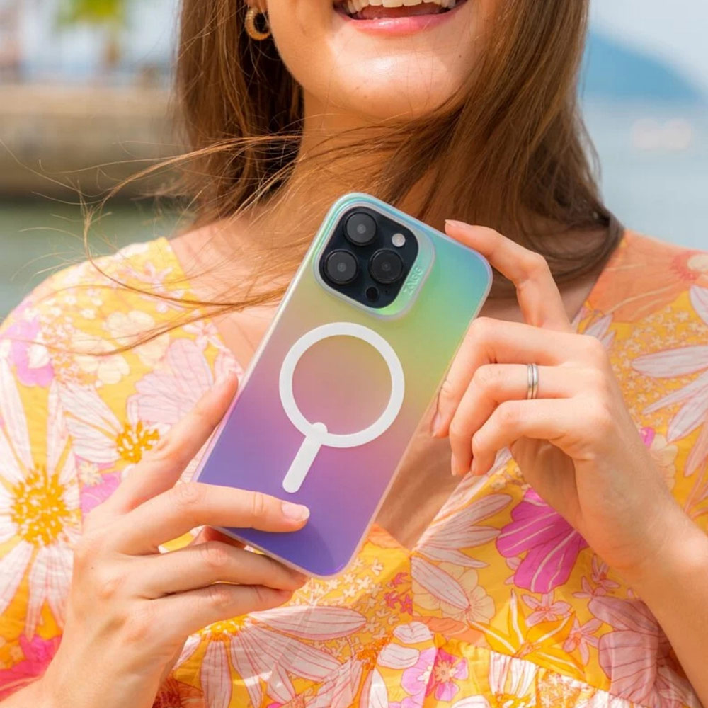 Picture of Apple iPhone 14 6.1 Case | Zagg Iridescent SnapSlim Design Improved Grip Drop Protection Anti Finger Print Magsafe Compatible Case for iPhone 14 6.1 (Iridescent Matte Clear)